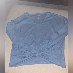 SO Blue V-Neck Ribbed Top